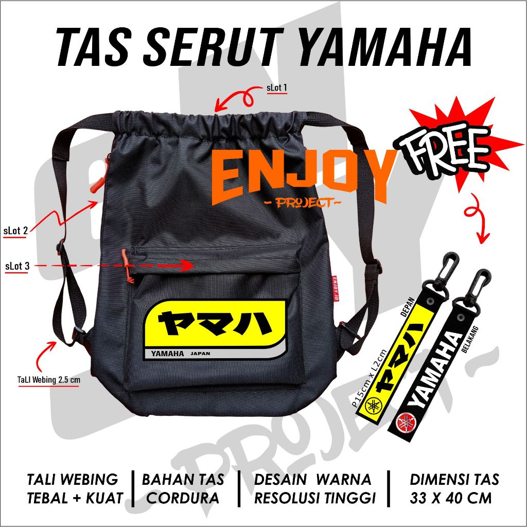 Tas Serut YAMAHA Racing tas serut motoR balap premium bahan cordura GRATIS GANTUNGAN KUNCI