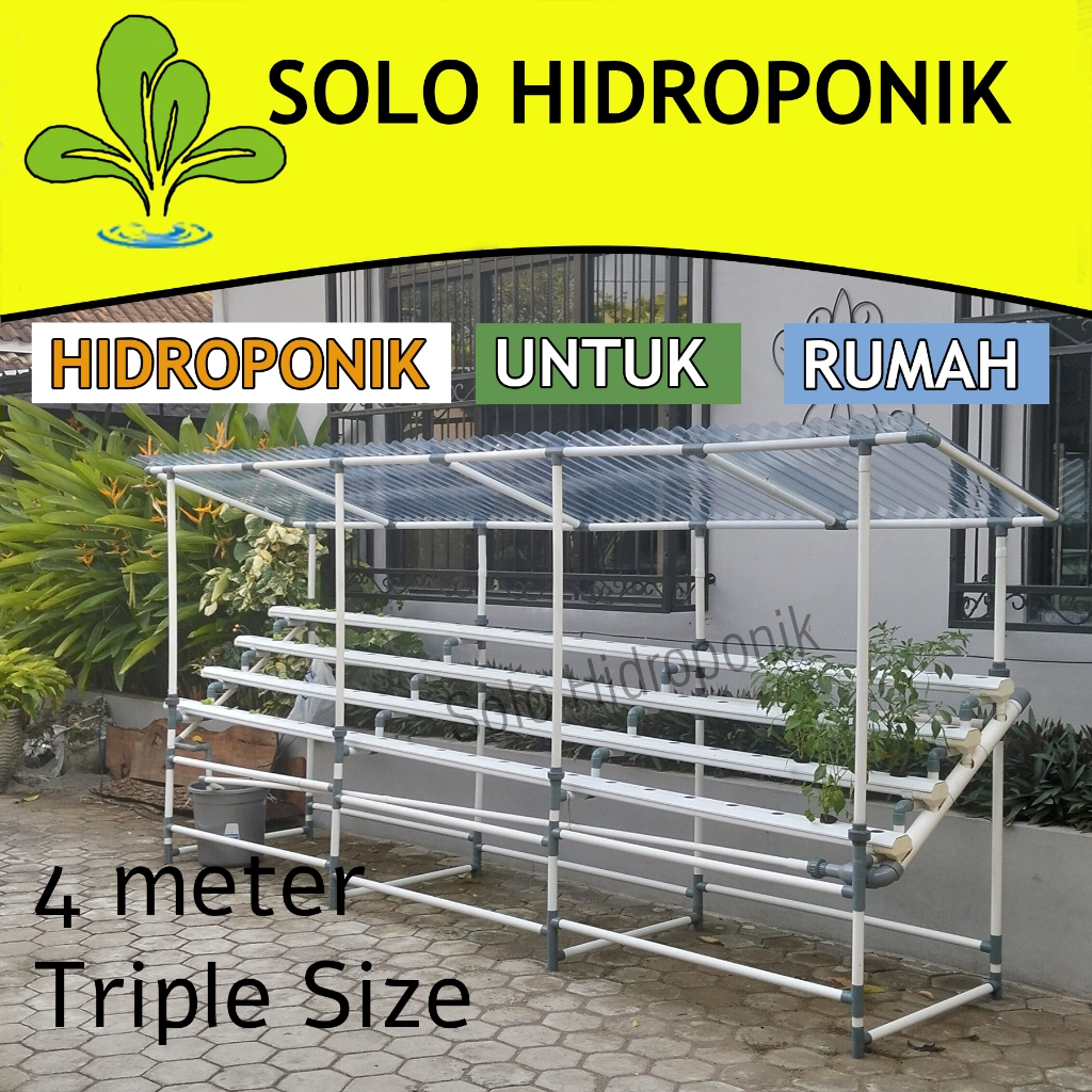 Meja Hidroponik - NFT - Trapesium Gully -Atap yang bisa dilepas - 4 meter - Hidroponik Untuk Rumah O