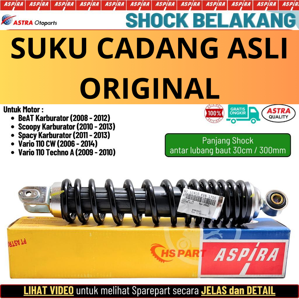 Shockbreaker Shock Belakang Beat Scoopy Spacy Vario 110 Karbu Original Aspira