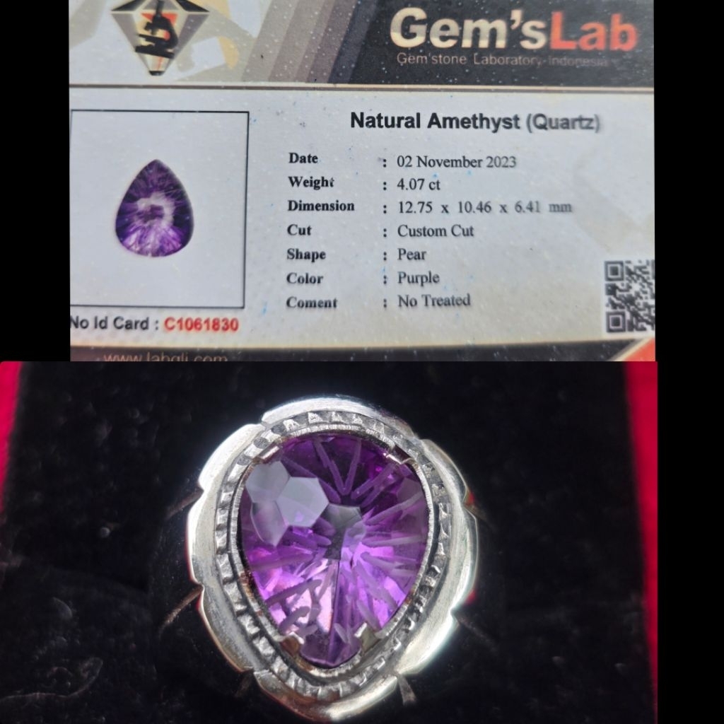 Natural Amethys (Kecubung) + Memo GLI