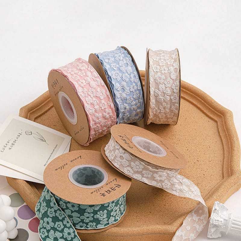 [1 ROLL PITA KOREA MOTIF BUNGA TIMBUL 4 CM] Pita Korea Lace Camelia Flower TImbul size 4 cm, Pita Ge