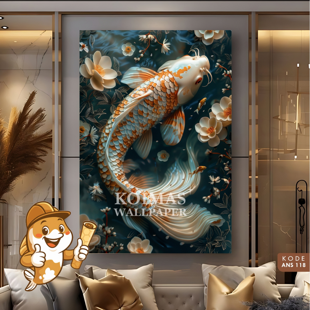 Stiker Dinding Ikan Koi 3D Wallpaper Koi Fish 3D Dekorasi Dinding Estetik Bisa Custom
