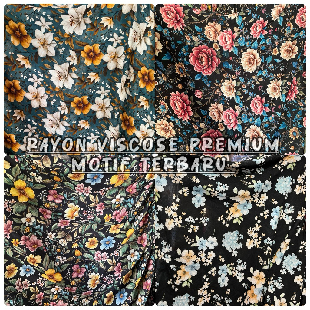 Kain Katun Rayon Viscose Premium | Kain Rayon Motif Bunga Kembang Import | Bahan Kain Lembut Elegan 
