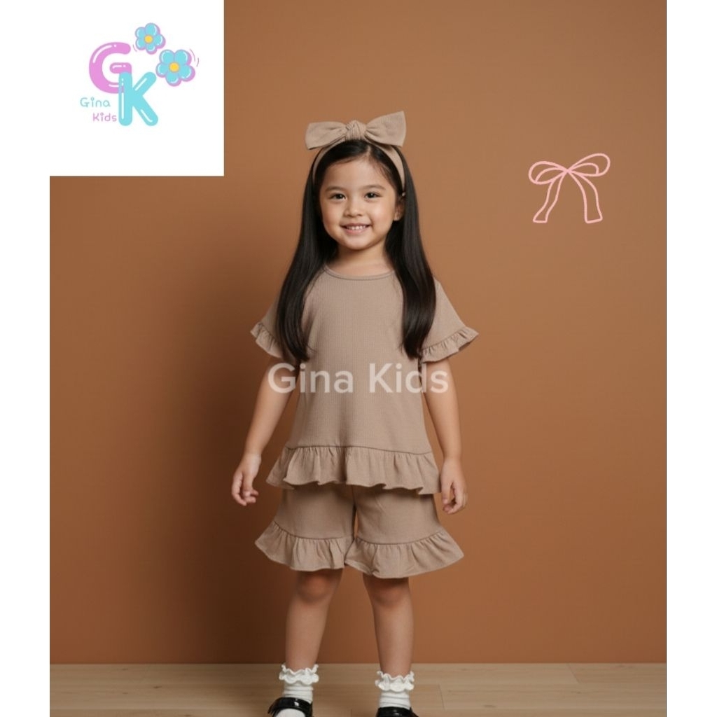 SATCEL Elisha anak perempuan kaos ruffle warna cream
