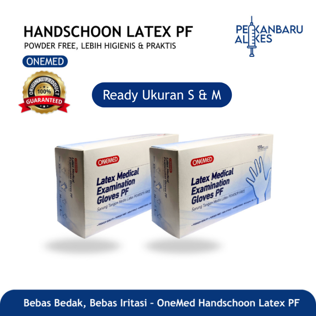 Sarung Tangan Latex Onemed Exam Powder Free / Handscoon Onemed / Isi 100 Pcs / Pekanbaru Alkes