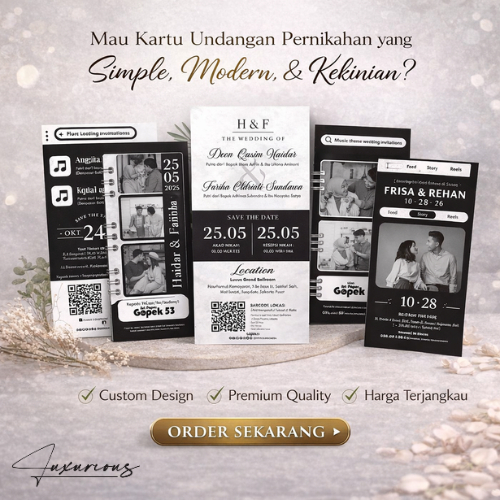 Undangan Pernikahan Hitam Putih Murah – Undangan Nikah Simple Gopek BW Kekinian - Luxuriousss