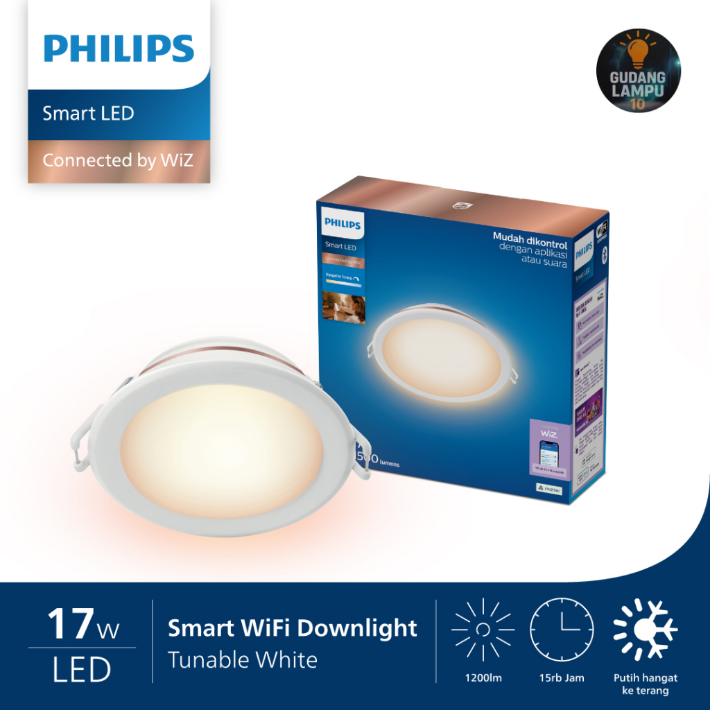 Lampu Downlight Smart Wifi LED 17W Philips Tuneable Dimmer