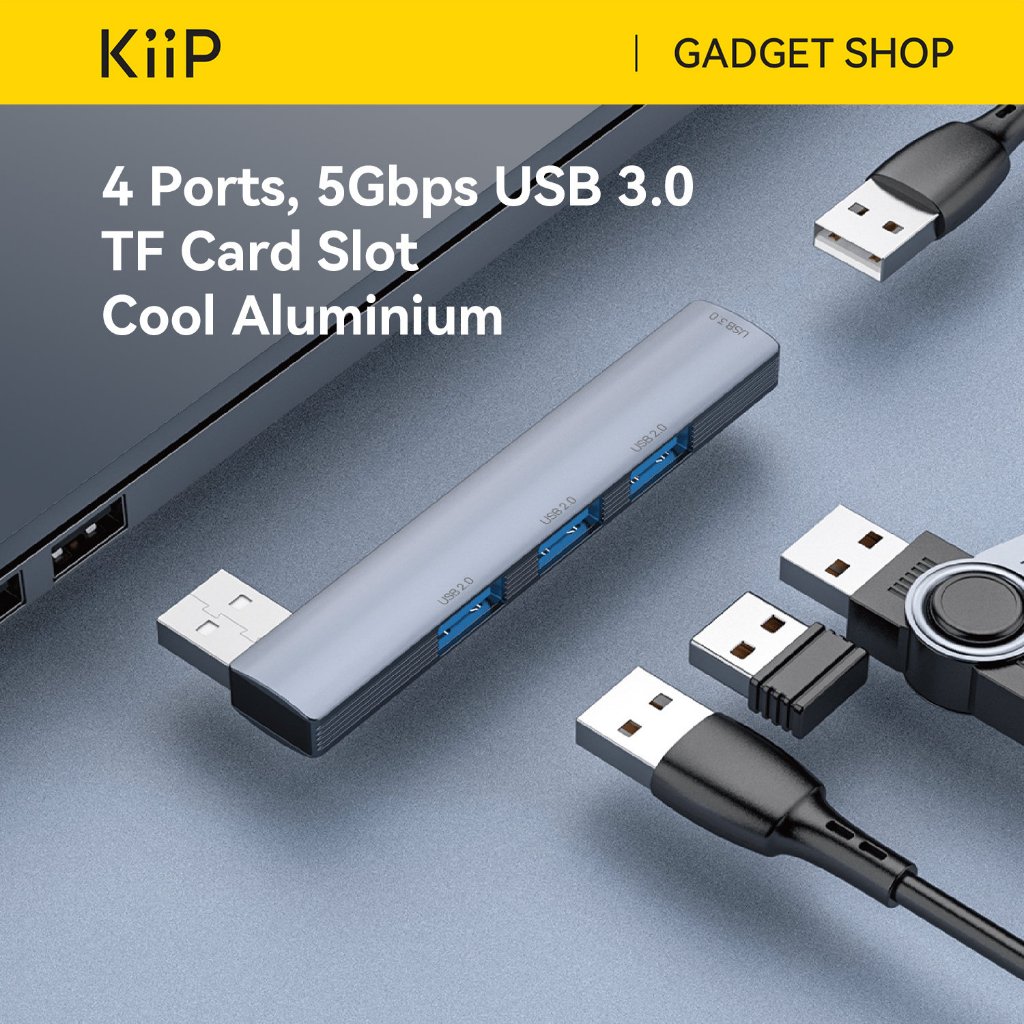 KiiP USB Hub 4 Port 5Gbps 3.0 Ultra Slim Built In Transfer Data Card Slot