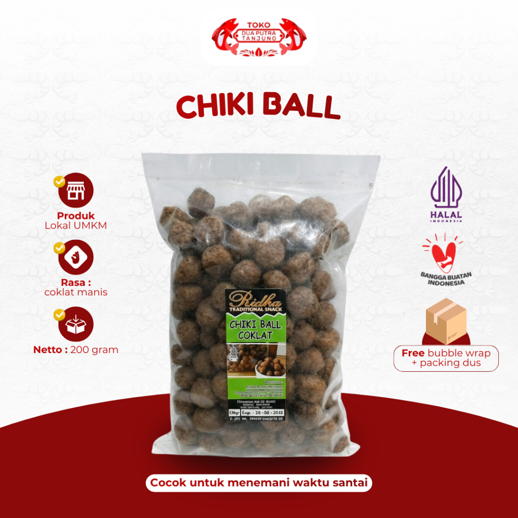 Dua Putra Tanjung Chiki Ball Ridha 200gram Rasa Cokelat Cemilan Renyah Makanan Ringan Manis