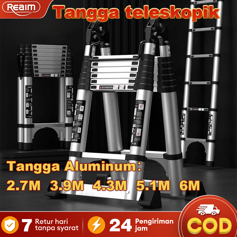 Tangga Aluminium Teleskopik Portabel 6 Meter Tangga Lipat Multifungsi Tangga Teleskopik Lurus
