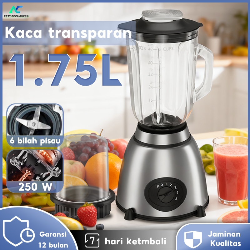 Tixx Blender Mini 1.75L - Blender Bumbu Dapur, 6 Bilah Pisau Unggul untuk Haluskan Bumbu & Buah