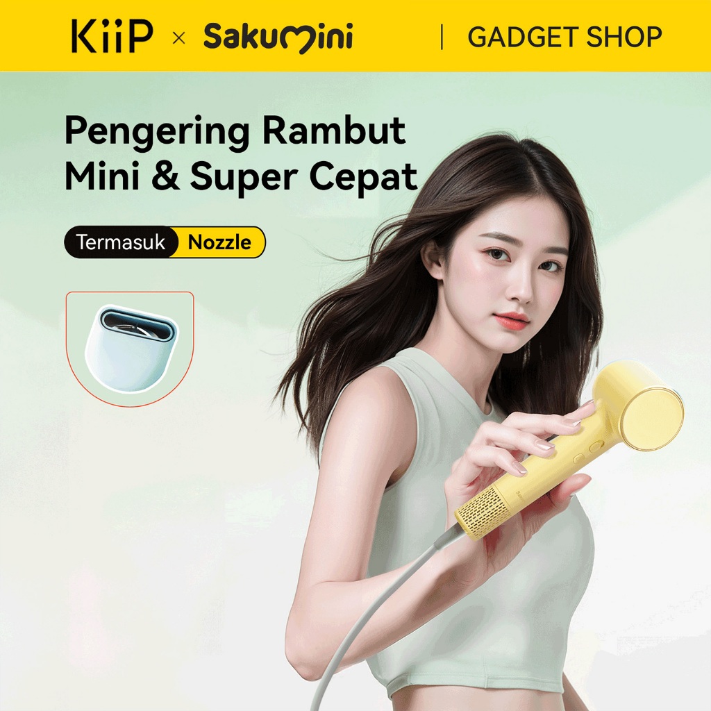 KiiP x Sakumini Compact Size Turbo Speed Dryer Alat Pengering Rambut Mini Super Cepat Dengan Ion Neg