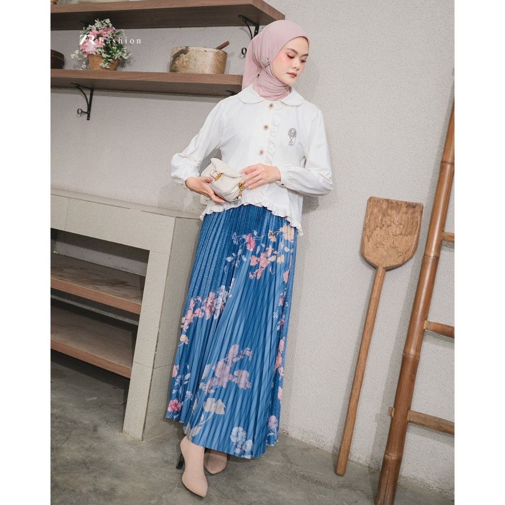 Rok Plisket Motif Ester Fashion Muslimah Bahan Adem Modern Elegan By ZR Fashion