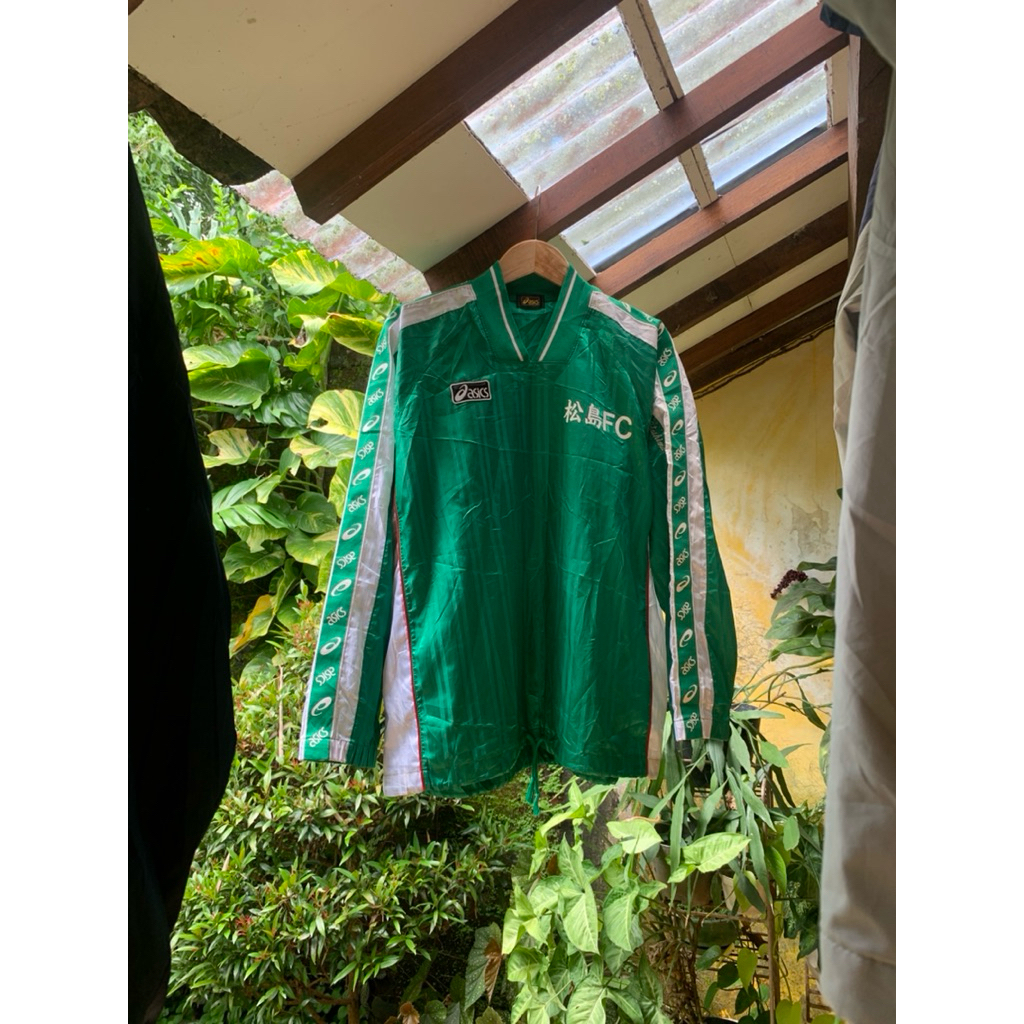 ASICS WINDBREAKER JACKET BASEBALL TAPPED VINTAGE RETRO HIJAU