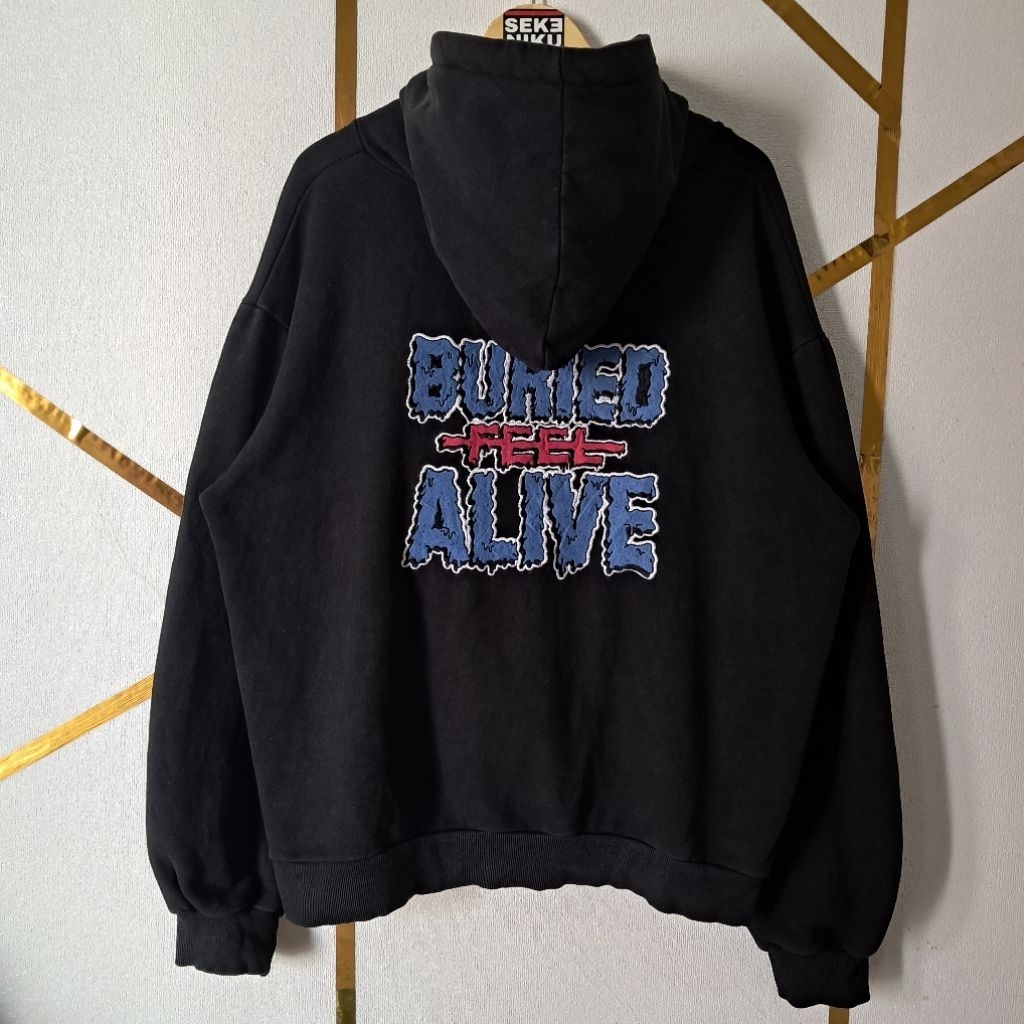 Hoodie BURIED ALIVE x FEEL ENUFF Bordir Actor Korea Lee Jungha Bahan fleece tebal
