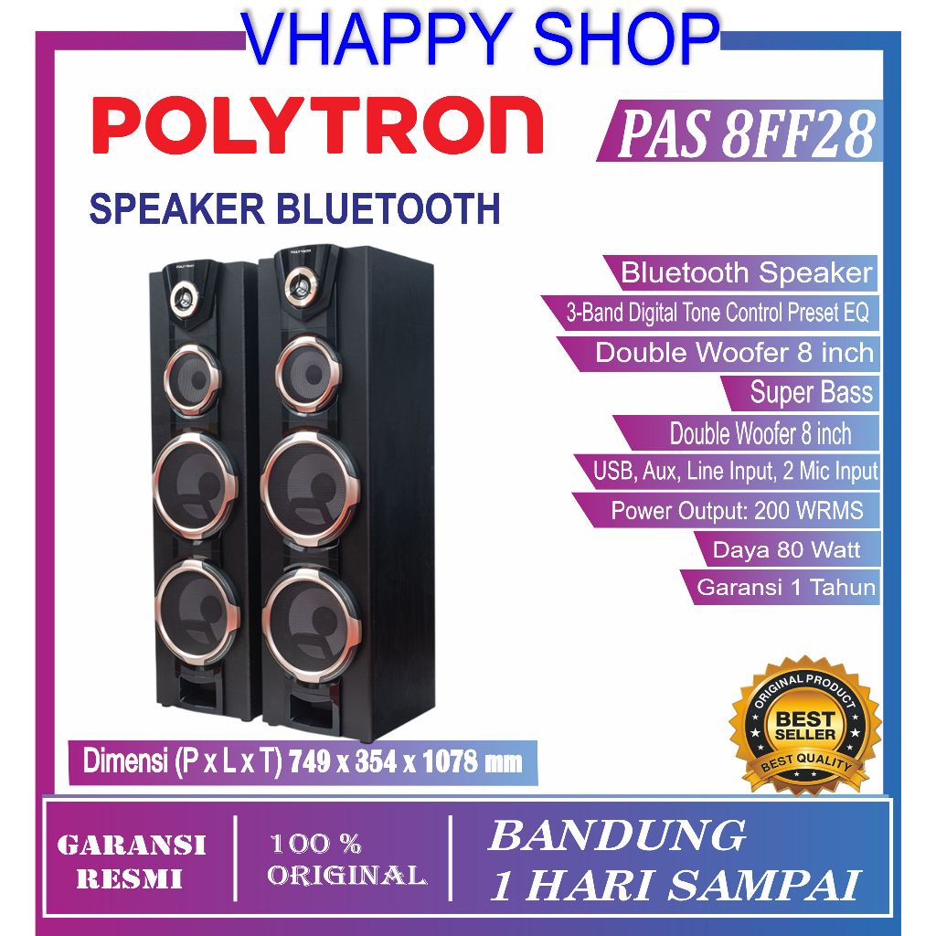 SPEAKER AKTIF POLYTRON PAS 8FF28 PAS8FF28 PAS-8FF28/ 8F28 BLUETOOTH GARANSI RESMI