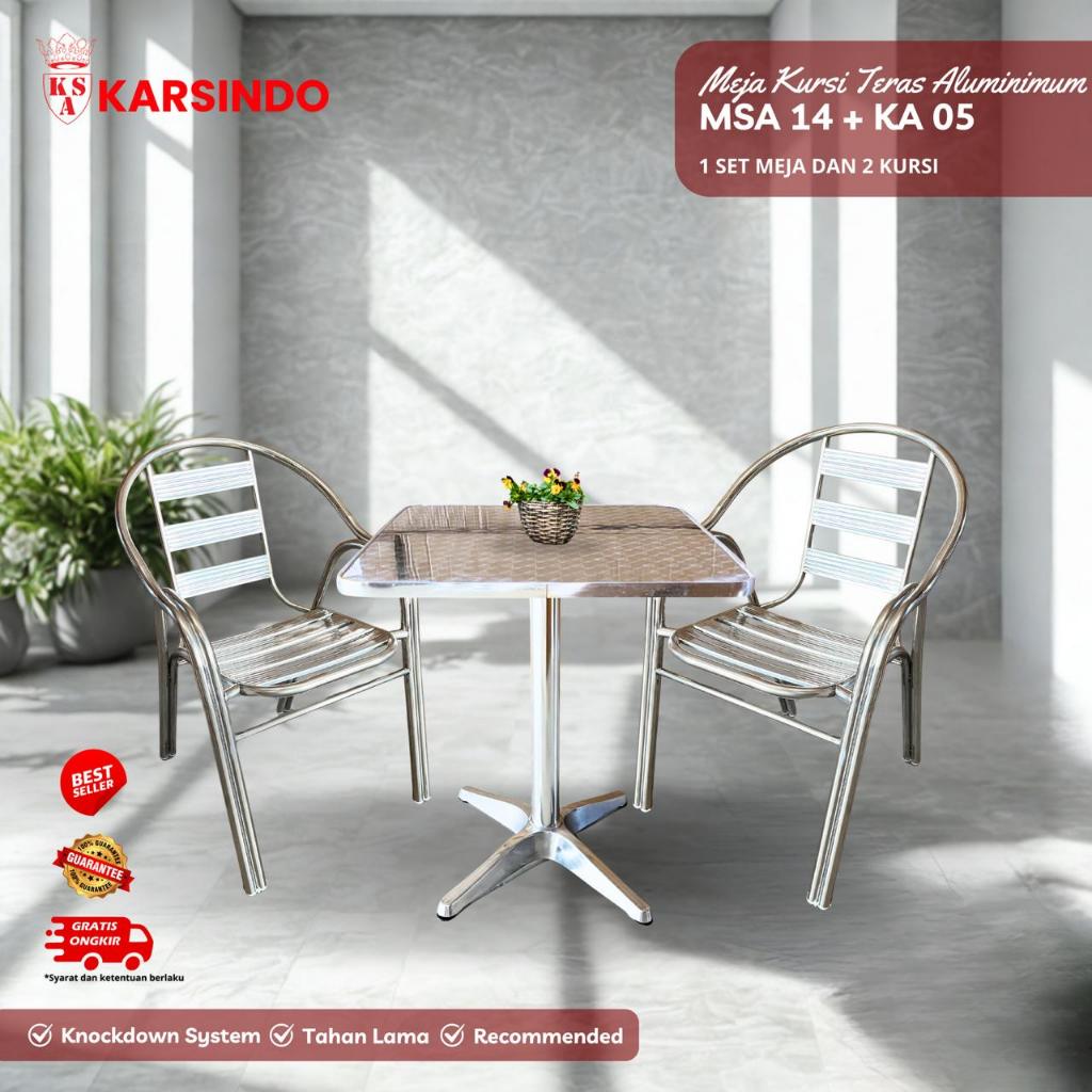 Karsindo Set Meja Teras Kursi Teras Aluminium Meja Santai Meja Cafe Kursi Cafe