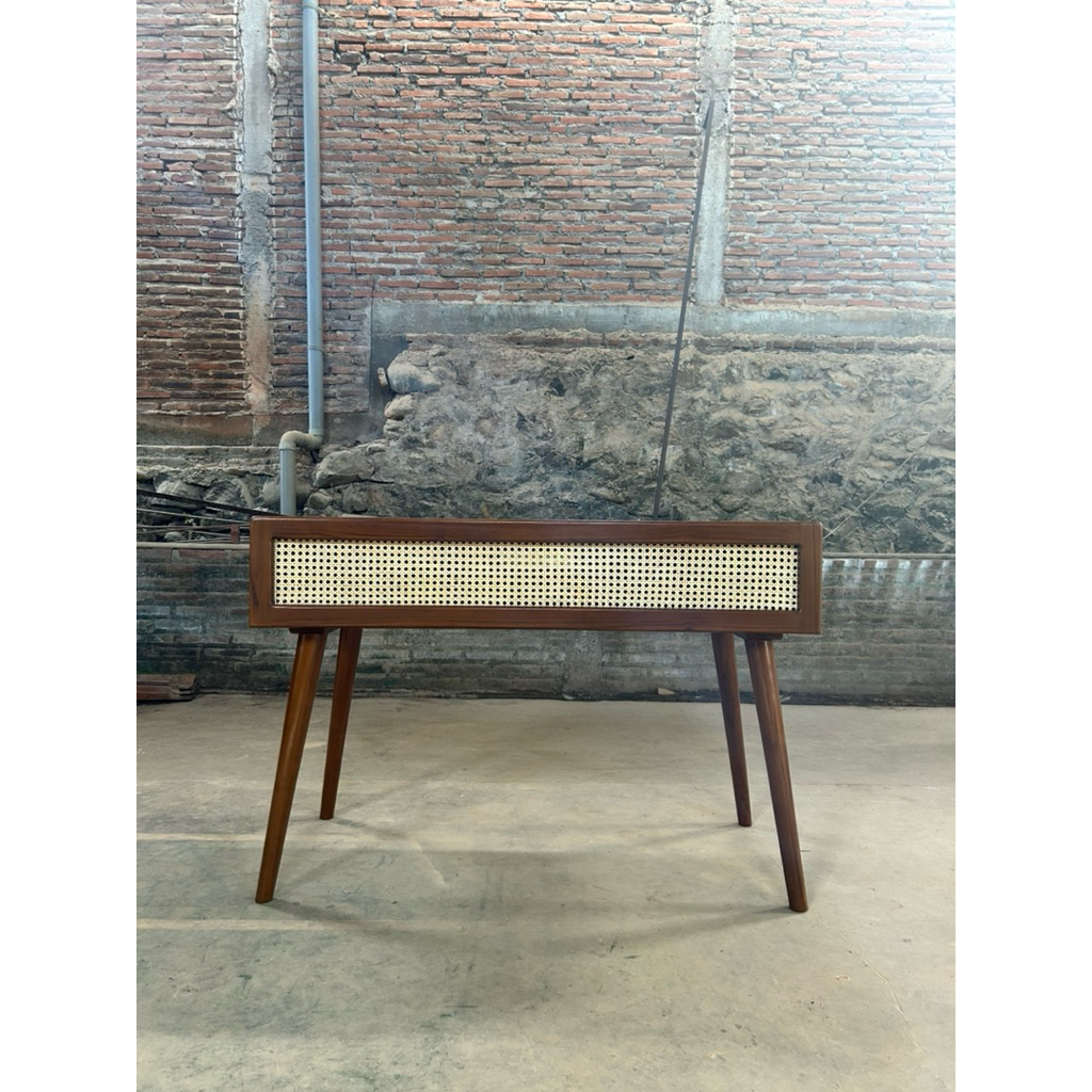 Meja Piano Minimalis Modern Terbaru | Keyboard Table Kombinasi Rotan Bahan Kayu Jati Tua Finishing W