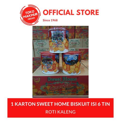 1 KARTON BISKUIT KALENG SWEET HOME ASSORTED ROTI KALENG BULAT ISI 6
