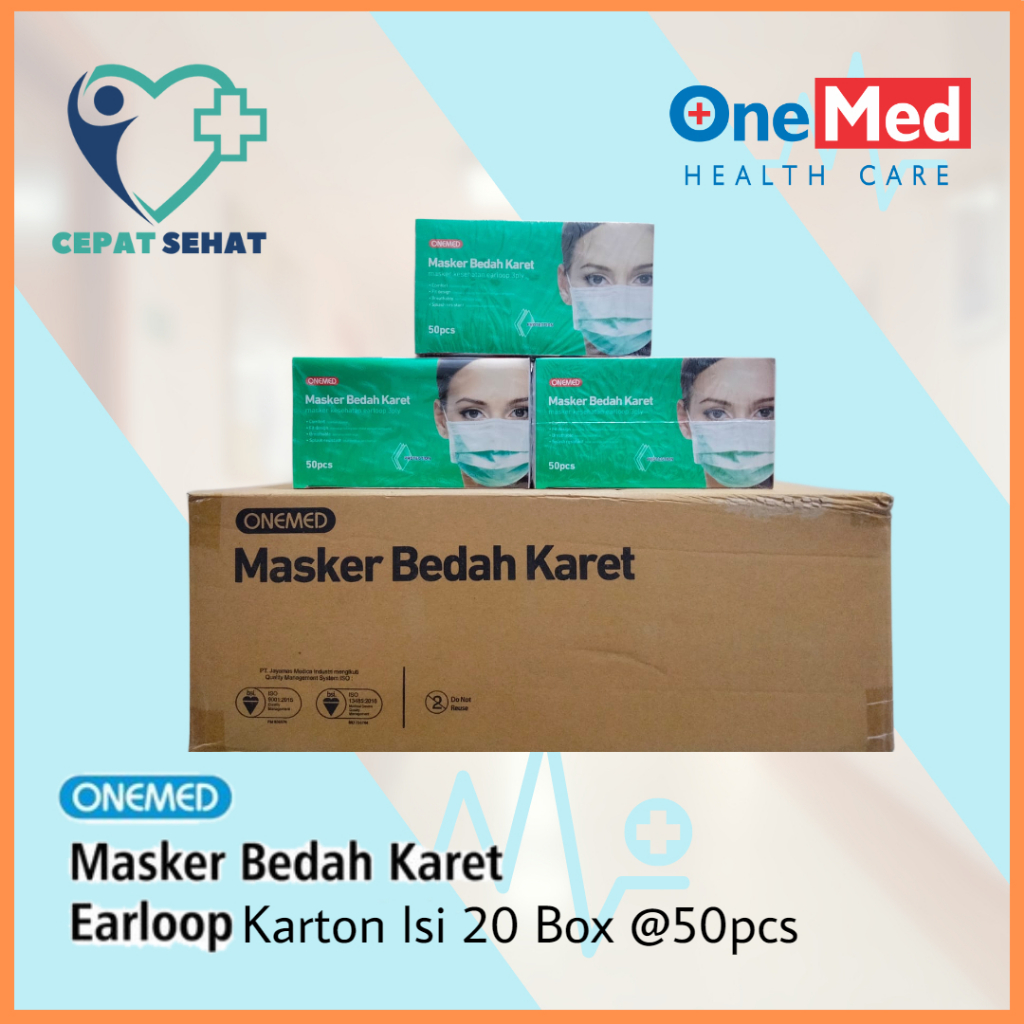 Masker Bedah Karet Earloop 3Ply Onemed 1 Karton isi 20 Box