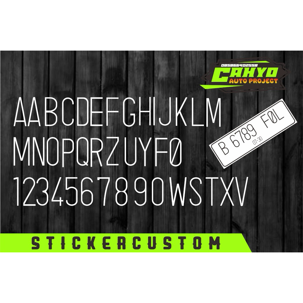 sticker plat custom mobil dan motor font lama