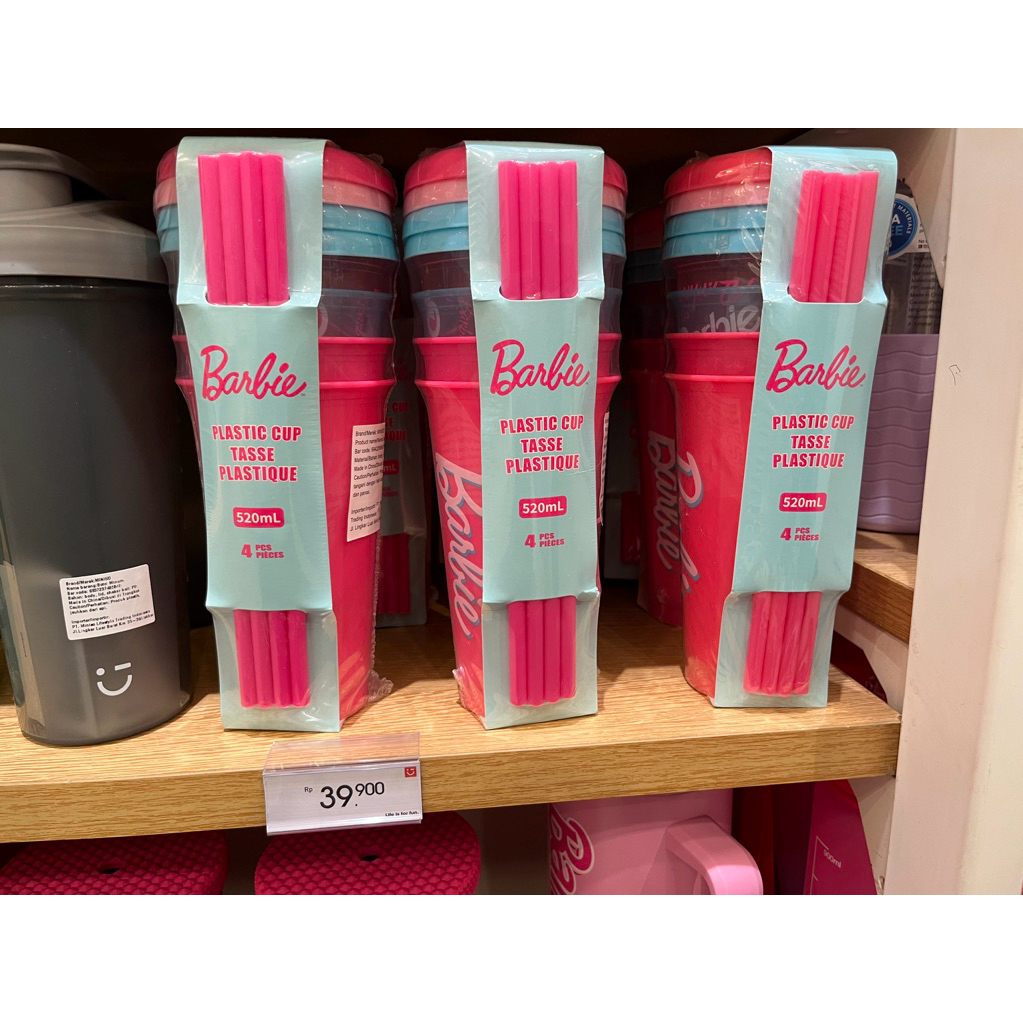 miniso plastic cup 4 pcs tumblr tumbler botol minum barbie gelas plastik pink blue biru magenta fant