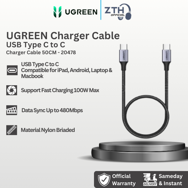 UGREEN Kabel Data PowerBank Pendek Type C, Micro USB 20cm 50cm Fast Charging - USB-C 25CM