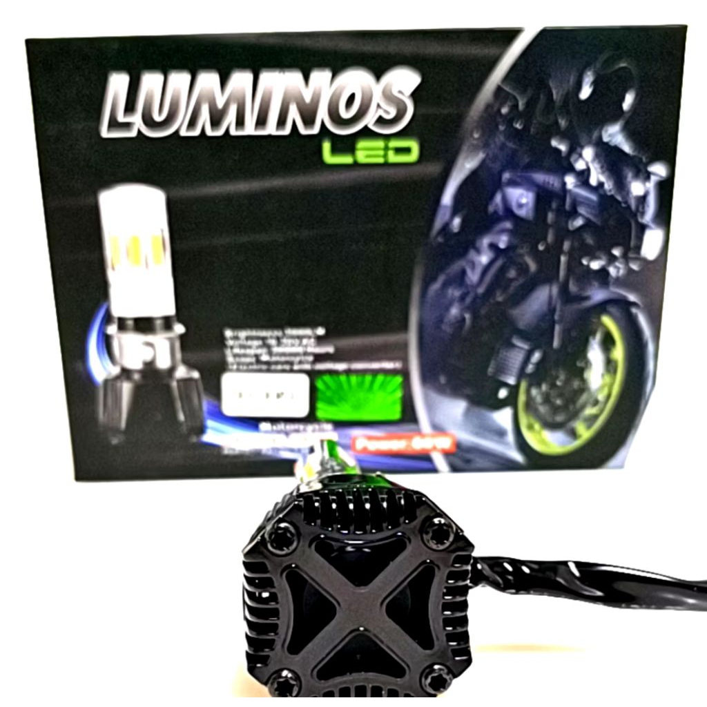 LAMPU DEPAN MOTOR/MOBIL LED 6 SISI PLUS KIPAS WARNA PUTIH MEREK LUMINOS UNTUK SEMUA MOTOR Dan mobil