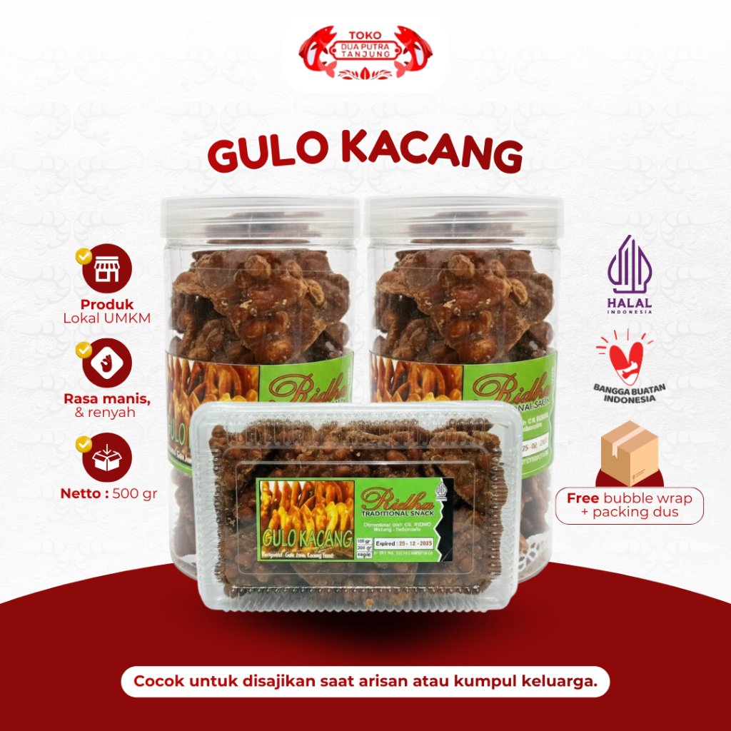 Dua Putra Tanjung Gulo Kacang Ridha 500gr Cemilan Ampyang Kacang Kemasan Toples Manis Renyah