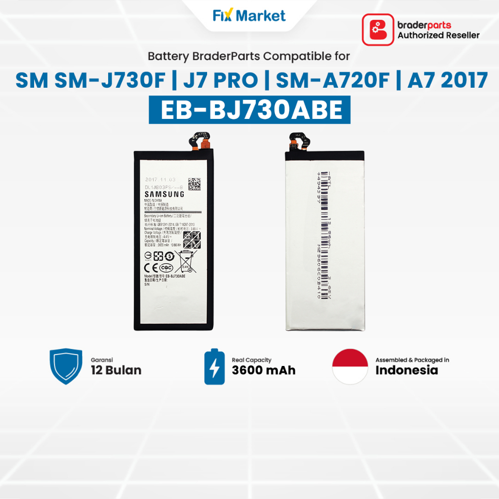 Braderparts Baterai Battery Batre EB-BJ730ABE SM SM-J730F / J7 Pro / SM-A720F / A7 2017 BPBT-G02-000