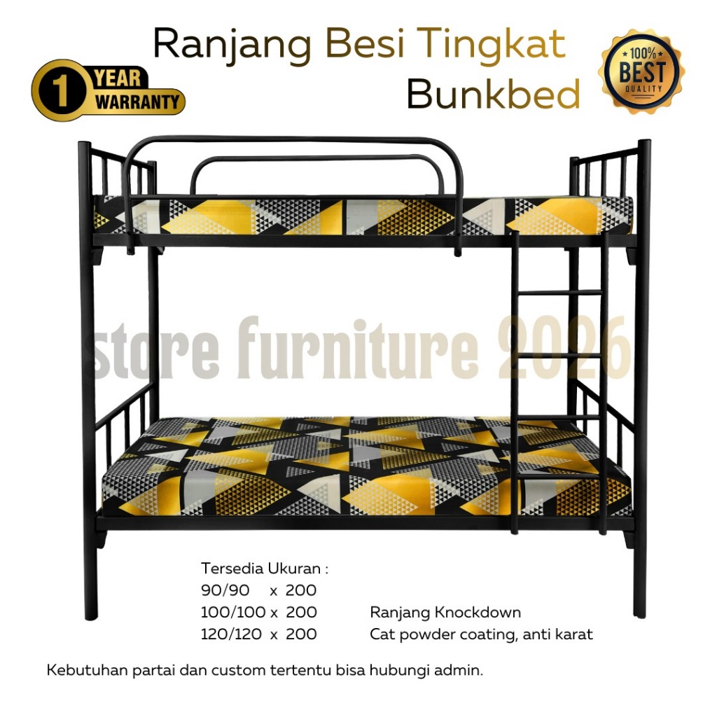 Ranjang Susun 2 Bunkbed Besi Uk 90x200 100x200 120x200
