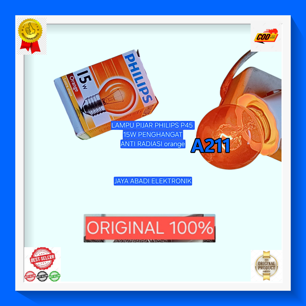 A211 LAMPU 15 WATT H84 Lampu PIJAR PHILIPS ORI 100% orange BEBAS RADIASI SEHAT FILAMENT Bohlam E27 1