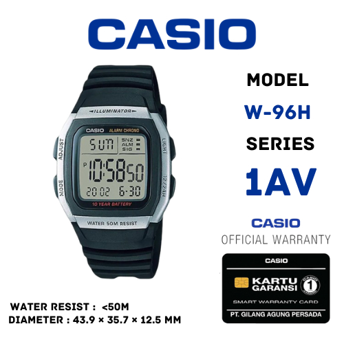Casio General W-96H-1AVDF / W-96H-1AV / W-96H Jam Tangan Pria Digital Karet Original