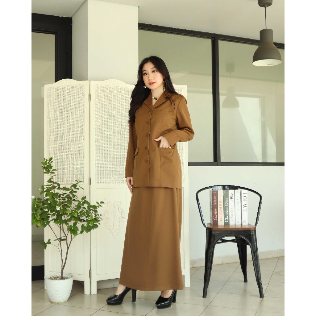 Termurah Blazer Seragam Wanita Formal Kerah Jas Lengan Panjang 3 Kantong Stelan Rok A / Rok Span /