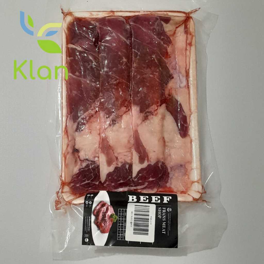 FRANS MIX BEEFSLICE 50CL 400GR HALAL/ SHORTPLATE TRIMMING/ DAGING SLICE/ DAGING BAKAR 65CL 500GR/ DA