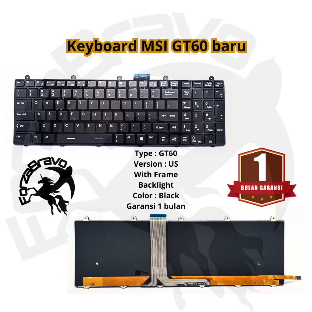 MSI Keyboard Laptop GT60 GT70 GT780 Backlight US Version dengan Frame Warna Hitam Garansi 1 Bulan Ko