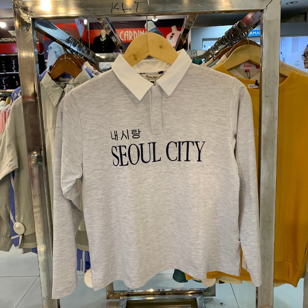 Kaos Kerah Wanita Remix RIFC381J28 Polo Shirt Wanita Lengan Panjang Abu Muda