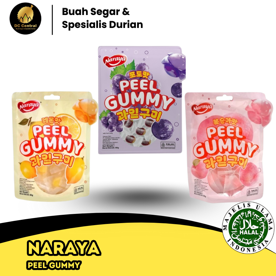 NARAYA PEEL GUMMY 80GR JELLY FRUIT CANDY STRAWBERRY GRAPE MANGO