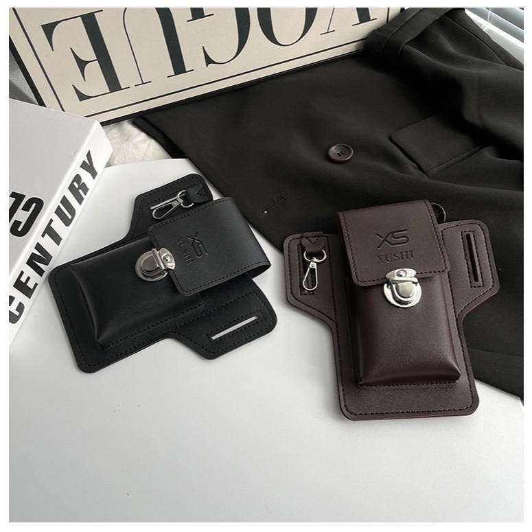 Dompet HP Pinggang Muat Kunci Rokok HP Besar PU Leather Pasang di Sabuk Gesper Pria Wanita S008