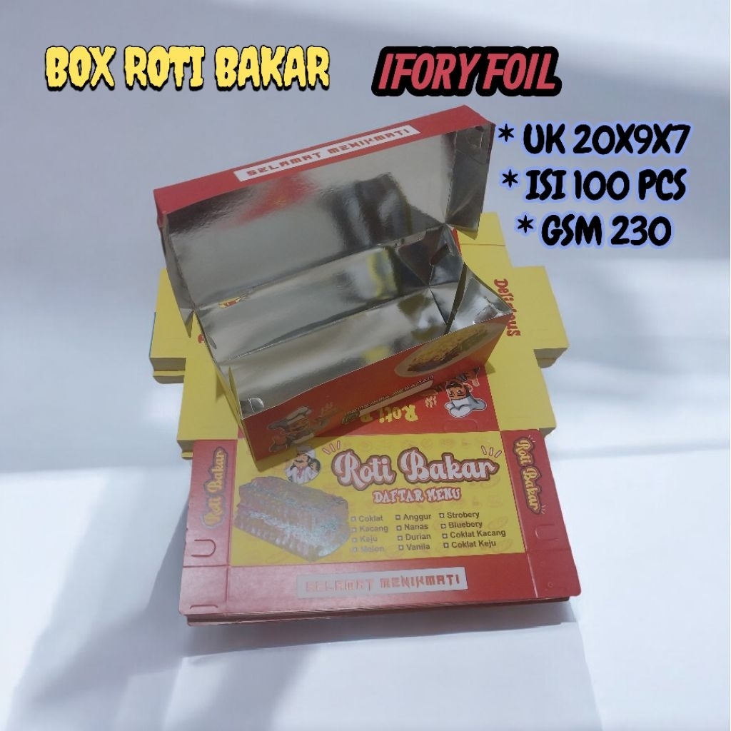 100 Pcs Kemasan Roti Bakar Tahan Minyak, Bahan ifori foil Laminasi, Desain Praktis//dus roti bakar//