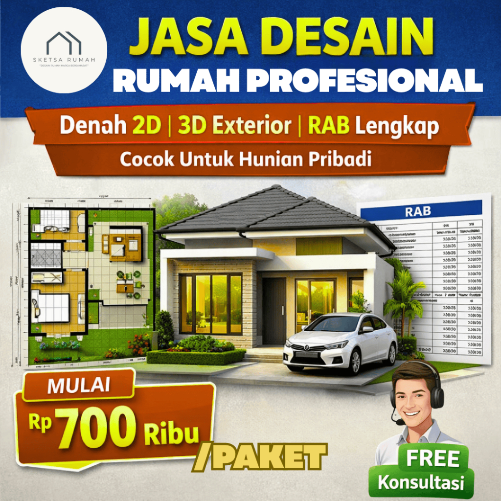 Jasa Desain Rumah Lengkap 2D 3D + RAB | Sketsa Rumah