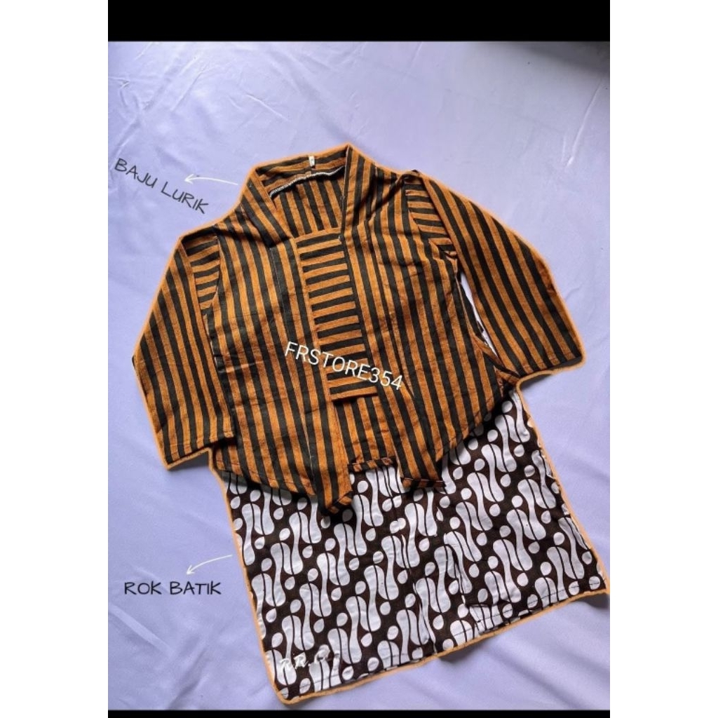Set Surjan Lurik Wanita + Rok Batik | Baju Adat Jawa Modern | Kebaya Lurik Anak Cewek