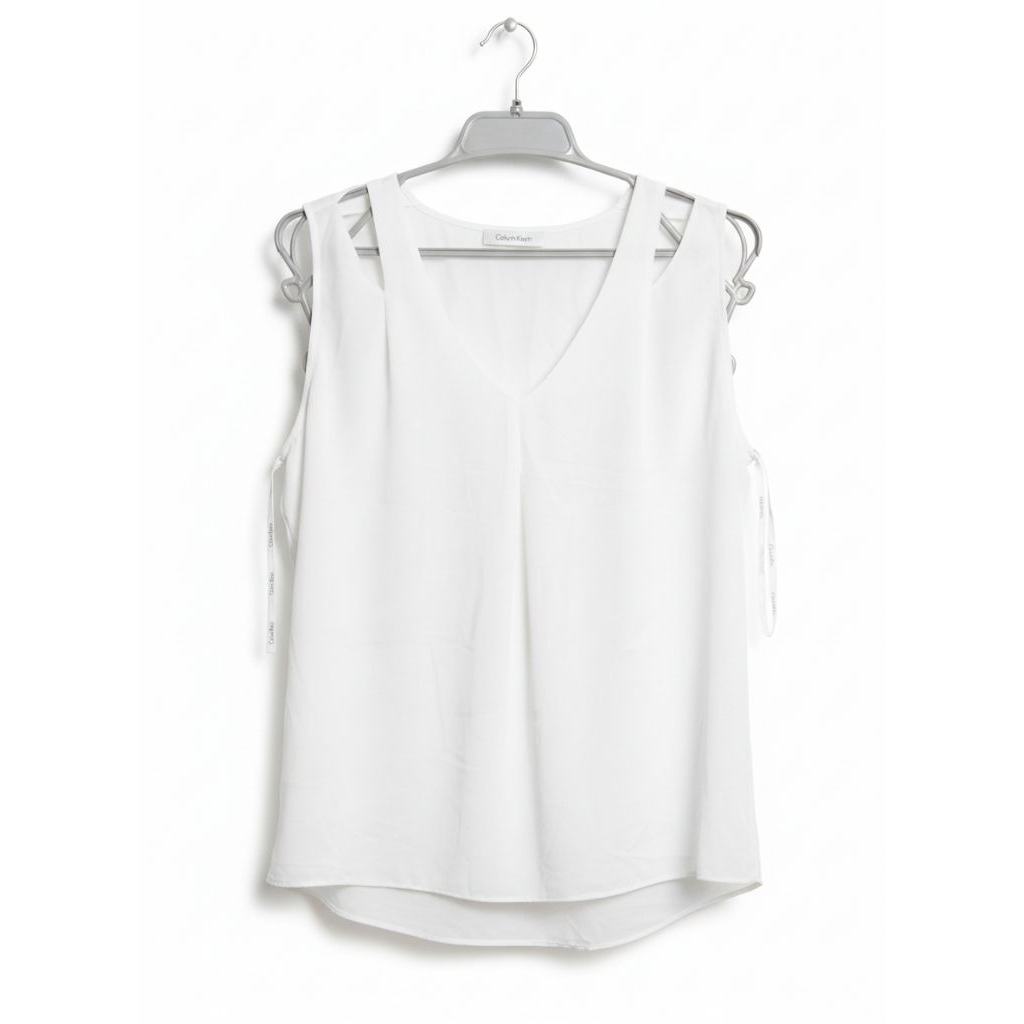 blouse sleeveless CK v neck atasan blus putih tanpa lengan branded wanita
