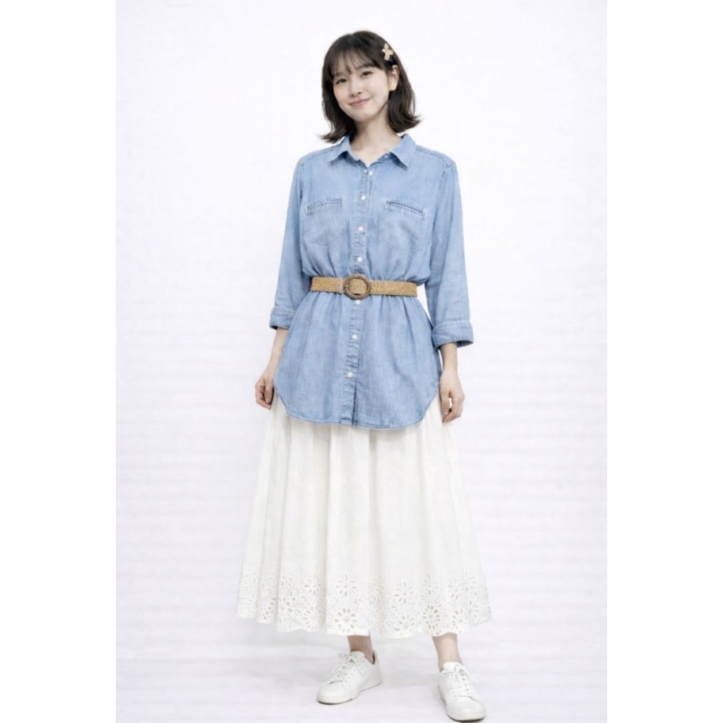 Shirt UNIQLO Denim Light Long Blue (L)