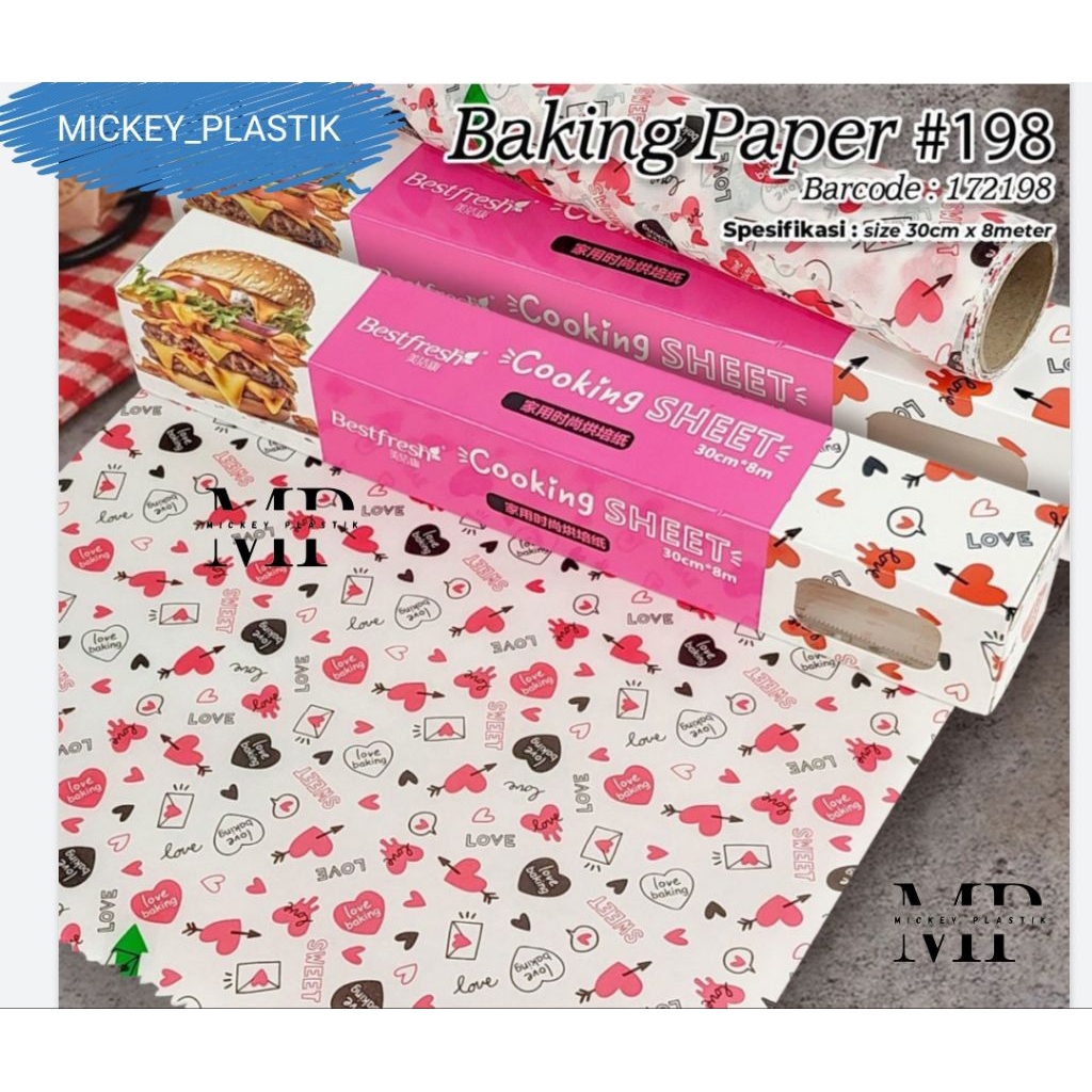 BAKING PAPER MOTIF 8 X 30 CM / KERTAS KEMASAAN ROTI BAKERY