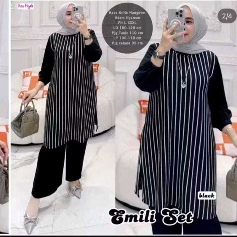 GRATIS ONGKIR RAISA SET JUMBO SETELAN TUNIK MOTIF SALUR BAHAN PREMIUM ONESET WANITA KEKINIAN