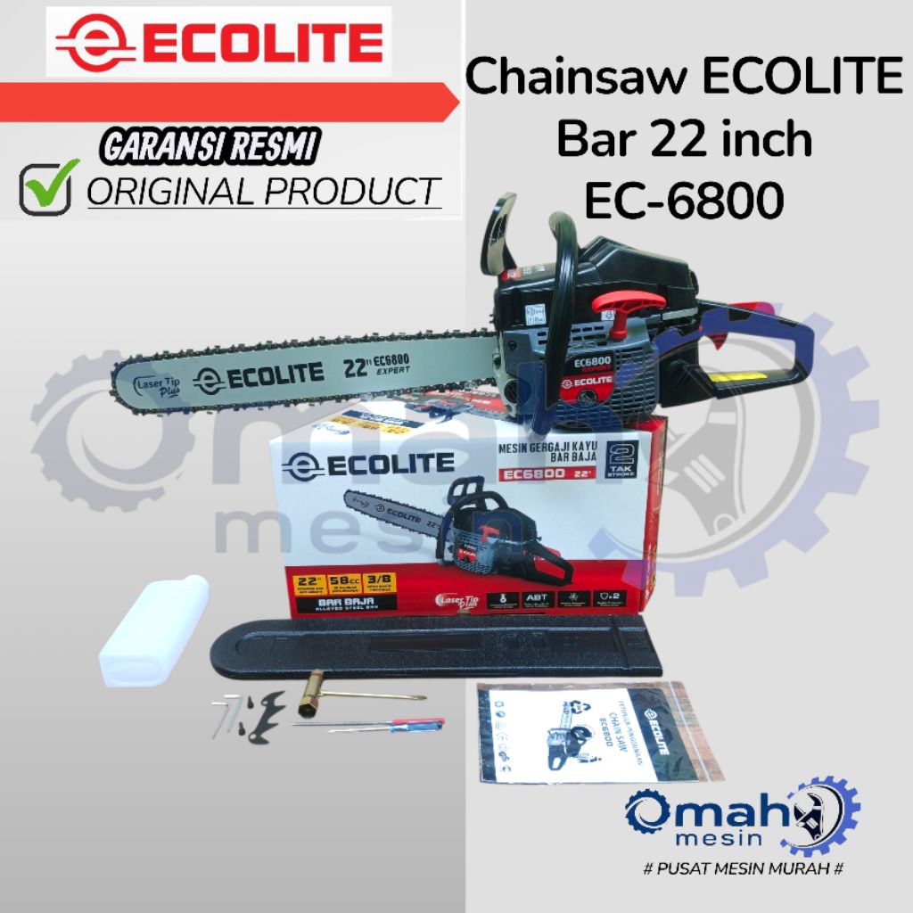 Mesin Senso 22 inch Bar Baja ECOLITE EC6800 / Chainsaw Gergaji Kayu 22 inch Bar Baja ECOLITE EC6800