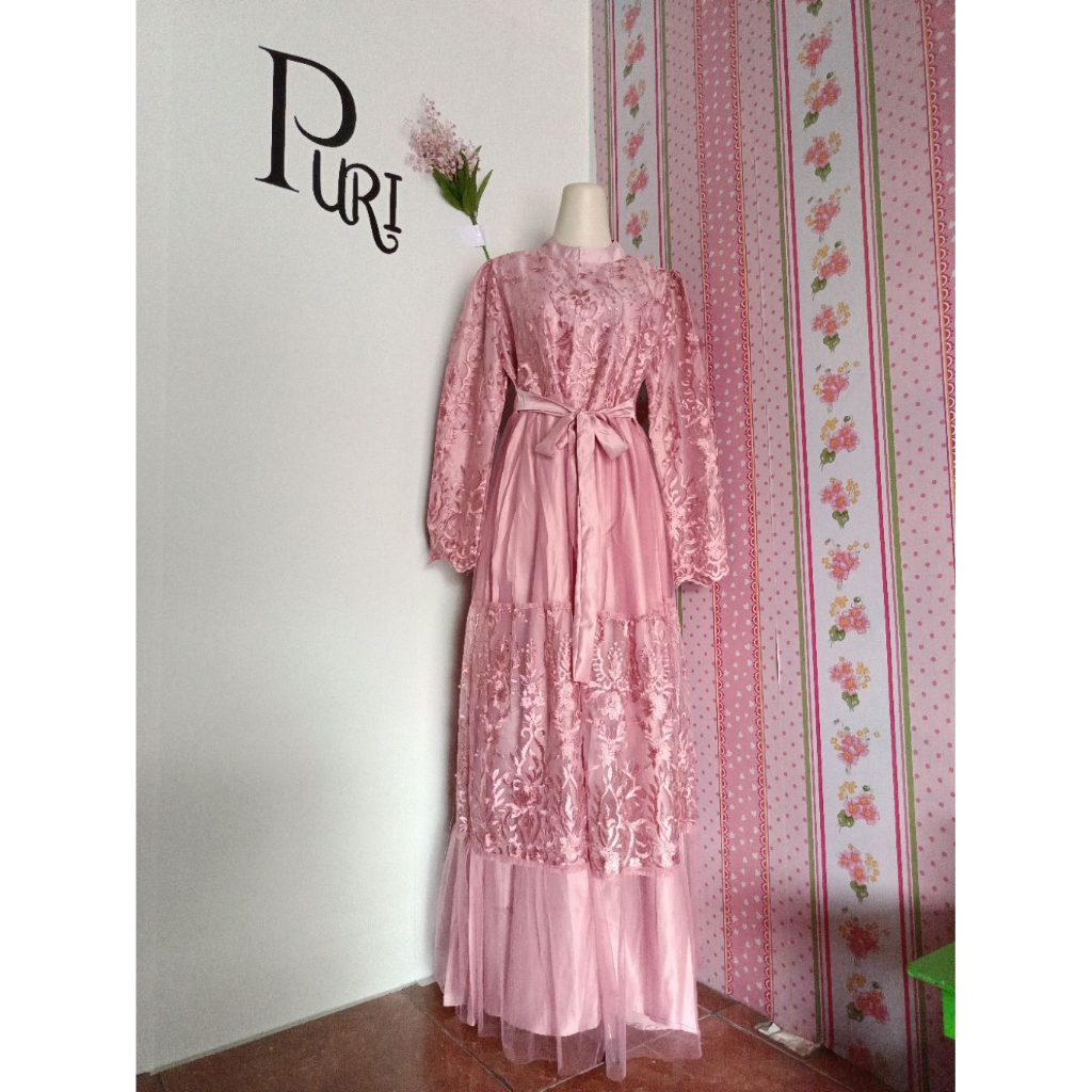 dress satin mix brukat gamis satin dress hijab baju kondangan