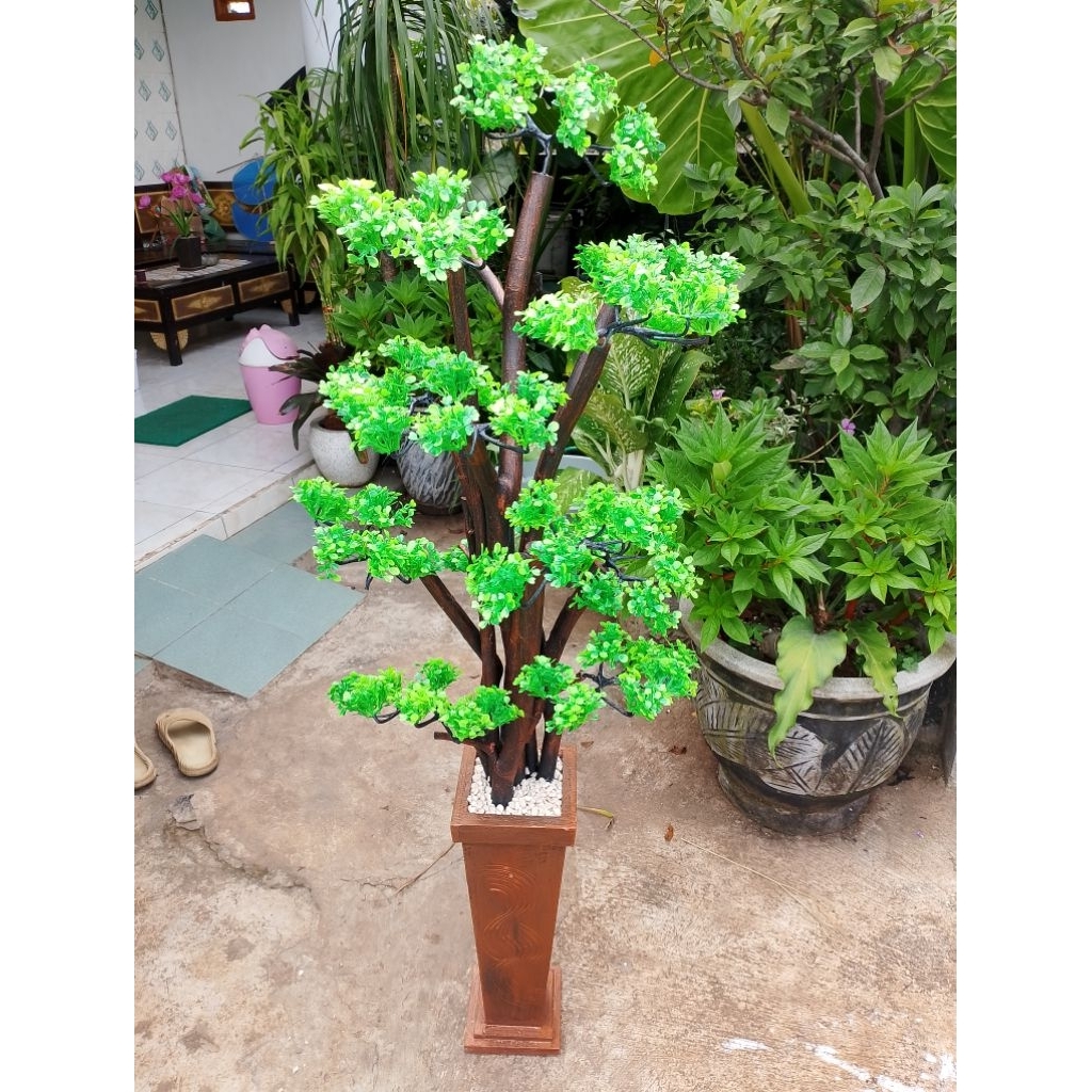 NAREN DEKORASI | Tanaman Bonsai Artificial Daun Rimbun | Pohon Bonsai Plastik | Bunga Sudut Ruang | 
