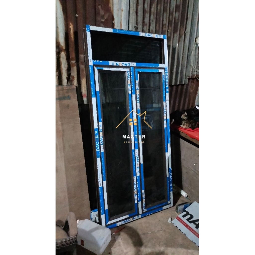 kusen jendela aluminium double kombinasi  kaca mati